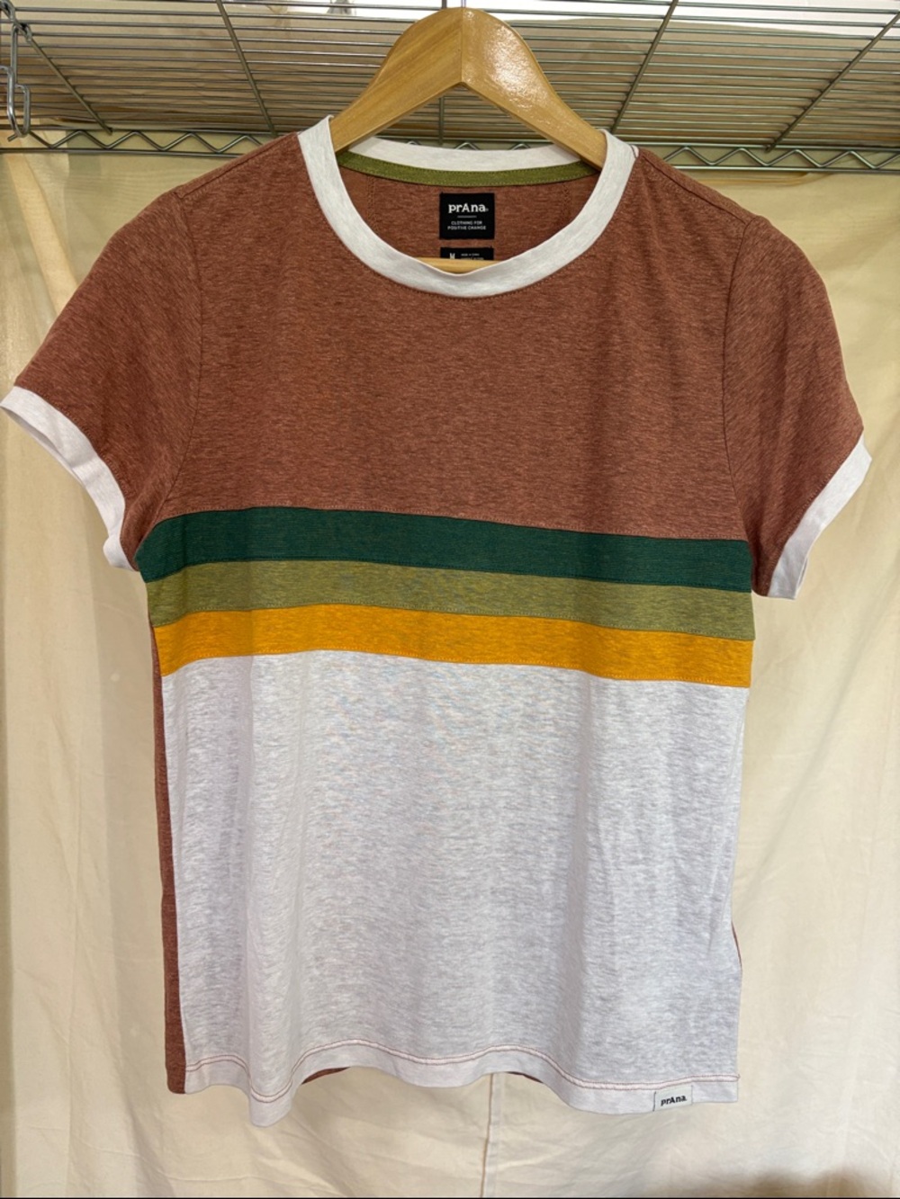 Prana Striped Crew Tee - Rust, Green & Yellow